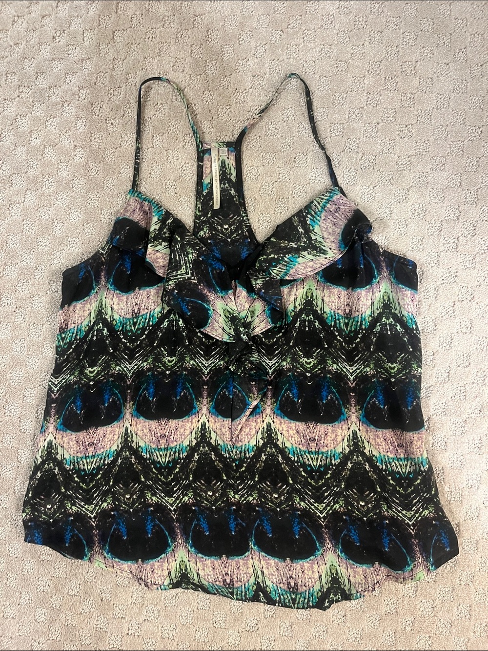 Ruffled Racerback Tank - Black Multi